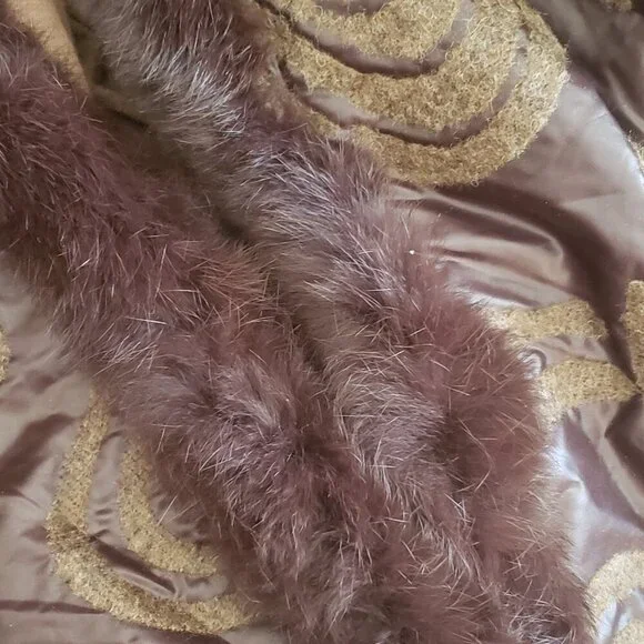 Vintage Moshita Couture 2 Piece Brown Outfit w/Faux Fur Collar and Trim, Size 16 - Picture 4 of 16